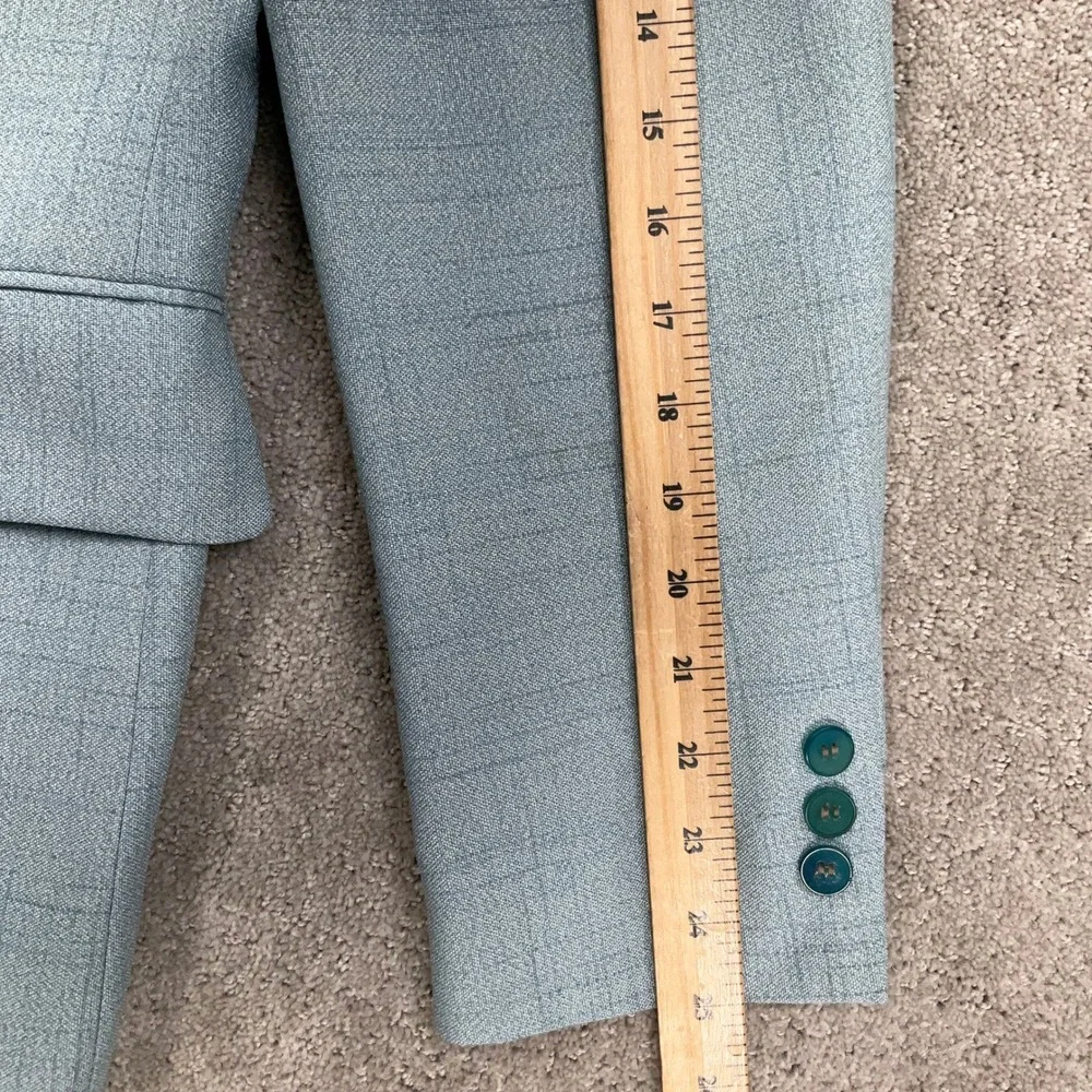 Johnny Carson Suit Mens 41R 35W 31L Light Blue Windowpane 70s Style Retro Kitsch